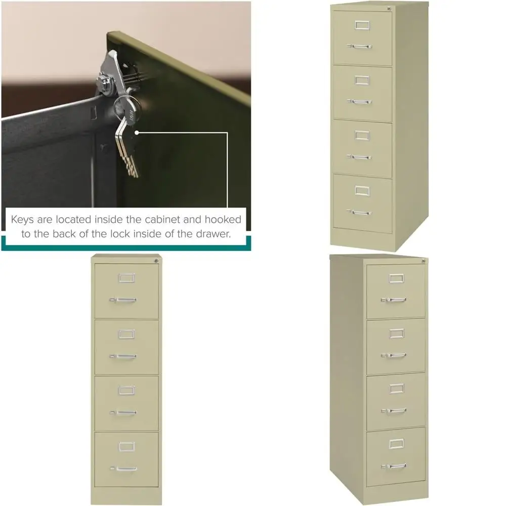 

4 Ders 52" Veal Beige Metal iling Cabinet Lockable Pre-Assembled Stationary Letter Size or Home, Oice