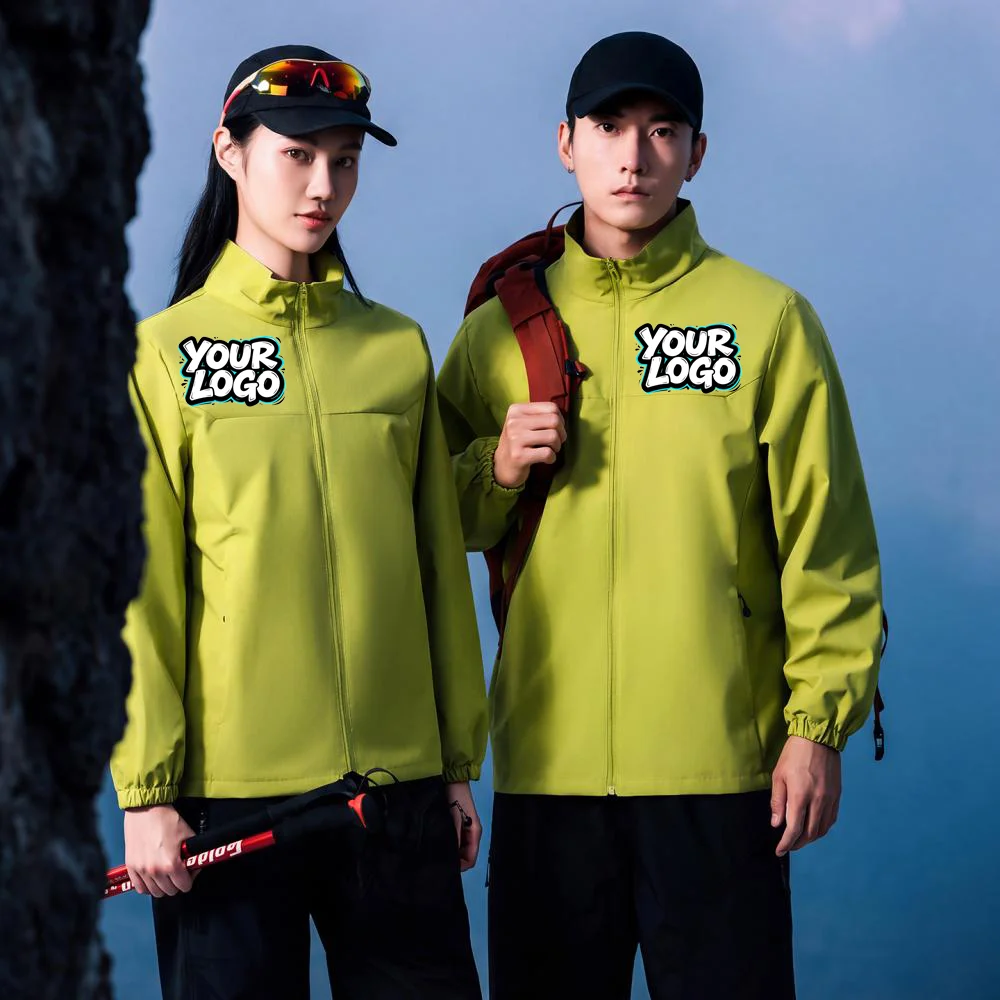 Custom Logo Single Layer Thin Shell Jacket Unisex Couple Stand Collar Windproof Zip Outdoor Spring Autumn Lightweight Outerwear