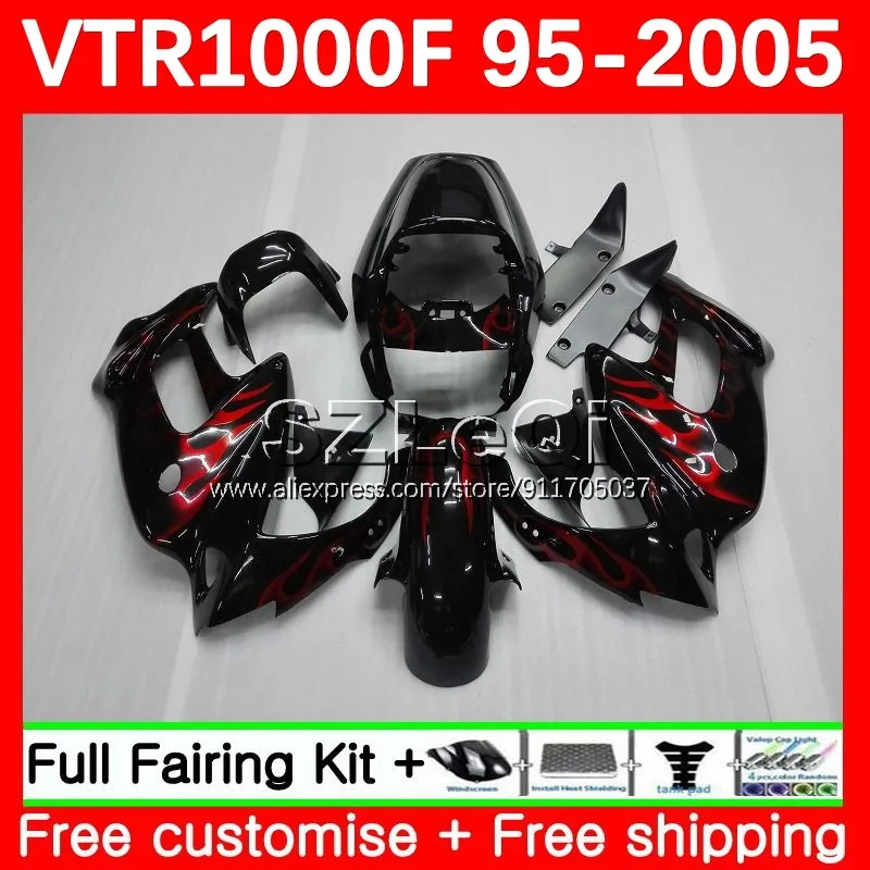 SuperHawk For HONDA VTR 1000 F 1000F 56No.8 VTR1000F 95 96 97 98 99 00 Red flames VTR1000 F 2001 2002 2003 2004 2005 Fairing