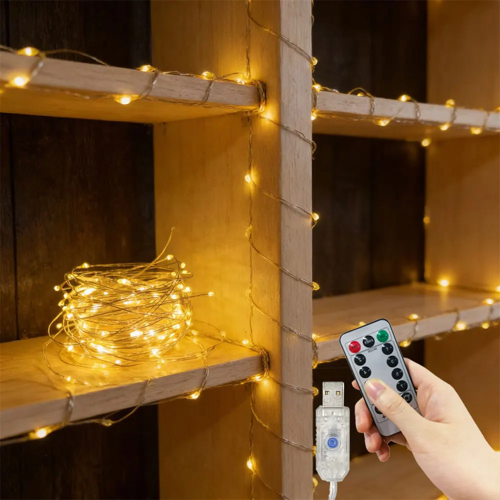 2/5/10/20M Fairy Light String, USB Copper/Silver Wire Light String with Remote Control, Suitable for Indoor Christmas Decoration