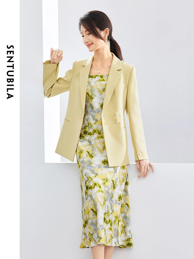 SENTUBILA Floral Printed Dress Blazer Set Women 2 Pieces Outfits 2024 Spring Autumn Elegant Dress Suits Matching Sets 141Z53074