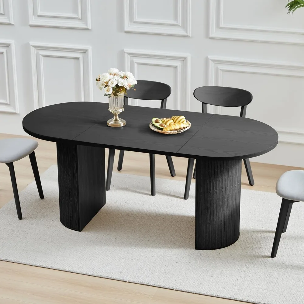 70.8 Inch Dining Table for 4-6 People, Oval Kitchen Table with Semi-Cylindrical Legs Base, Modern Farmhouse Round Dinner Tables