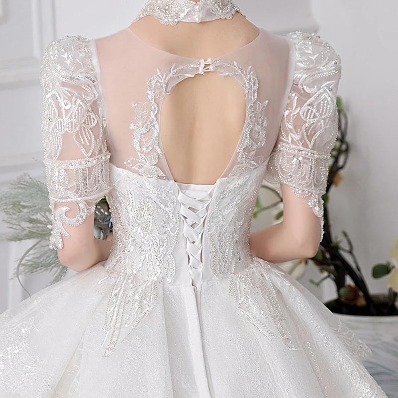 2024 ใหม่หรูหราชุดแต่งงานแขนสั้นลูกไม้ Applique ชุดเจ้าสาวชุดบอล Vestido De Noiva PLUS ขนาดที่กําหนดเอง