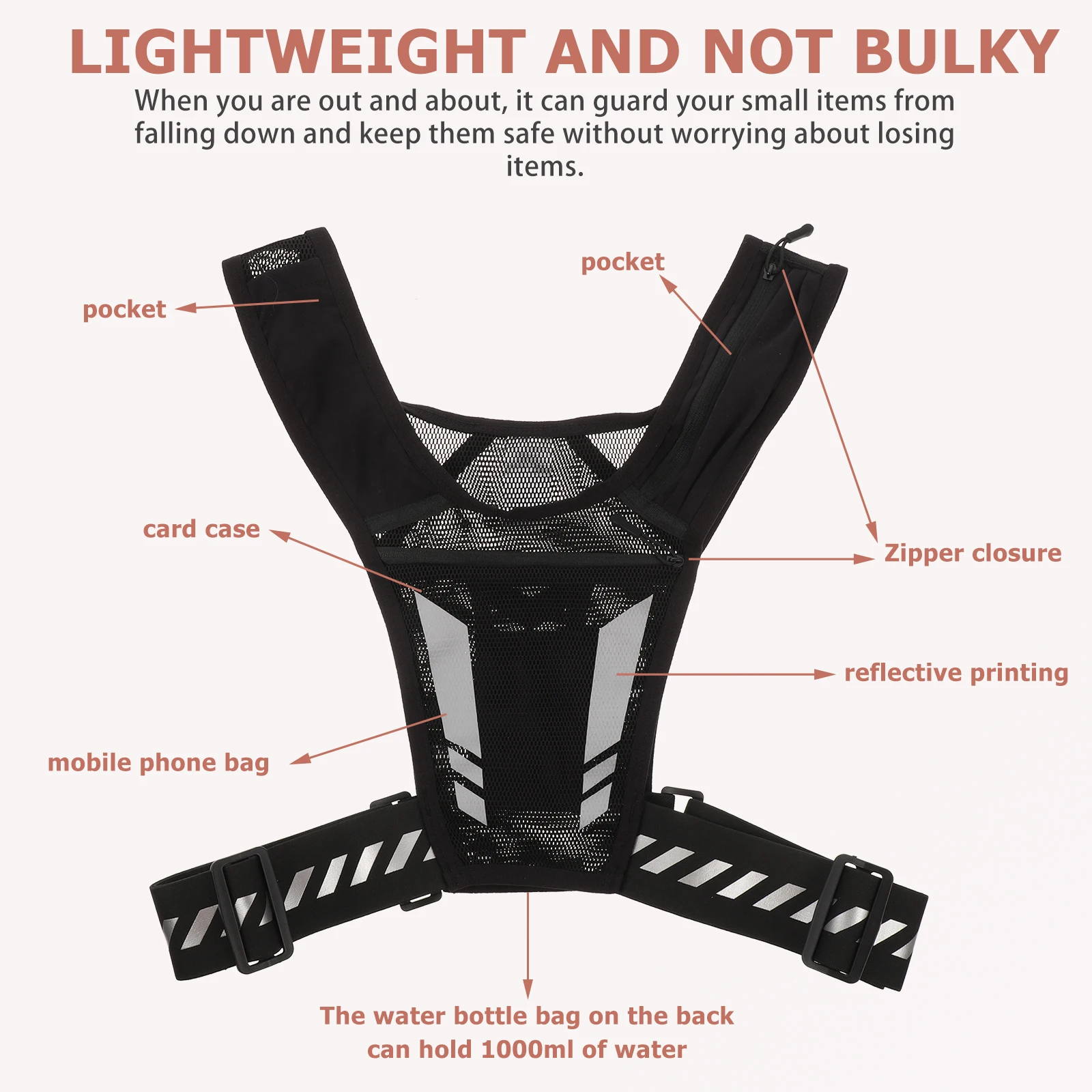 

Sports Chest Bag Large Capacity Men Outdoor Wallet Phone Holder Black Waist Travel