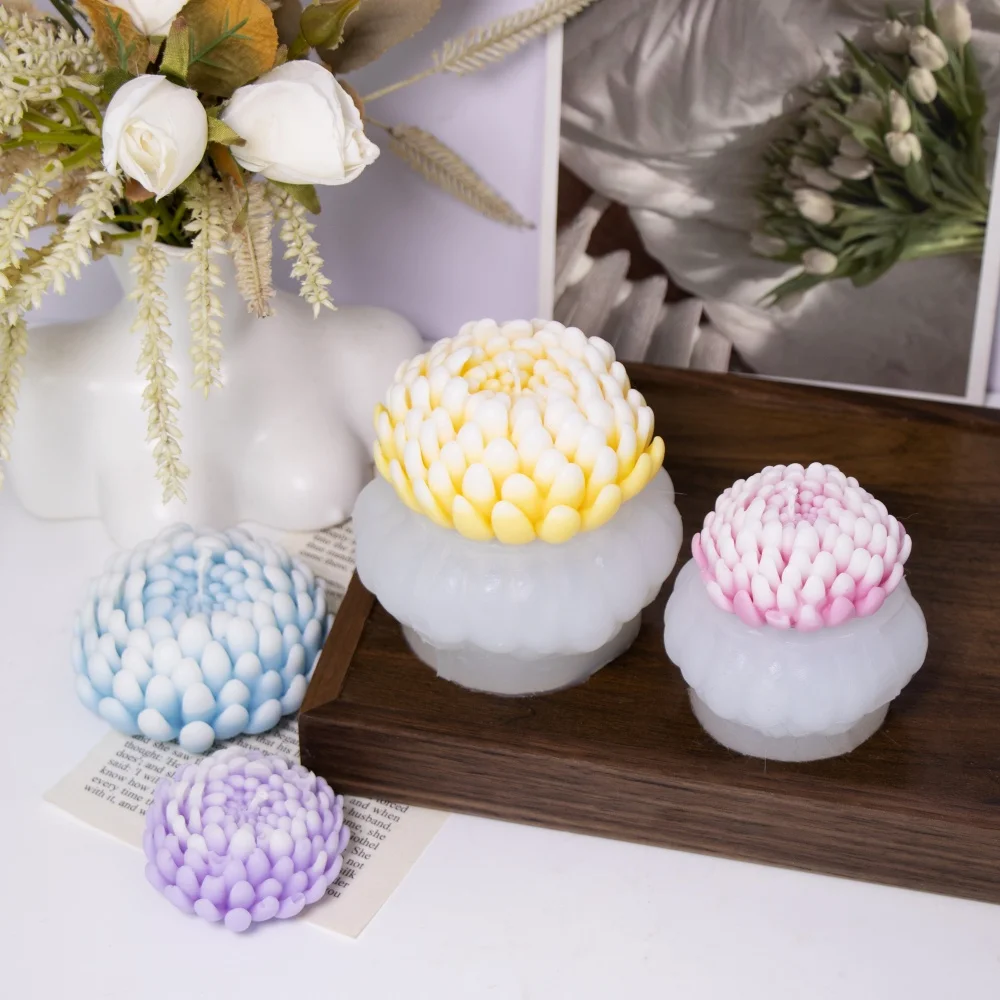 DIY Chrysanthemenblume Silikon Kerzenform Einzigartige Pflanzenblume Harz Seifenform für Aromatherapie Kerzenherstellung Kunstdekoration