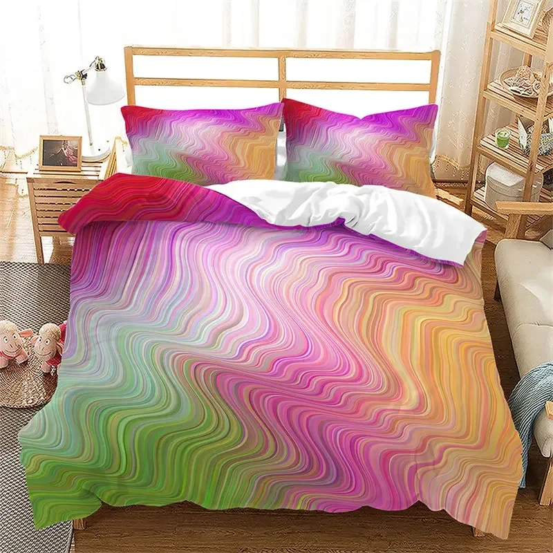 Rainbow Gradient Duvet Cover Colorful Starry Sky Queen Bedding Set Microfiber Abstract Geometric Comforter Cover With Pillowcase