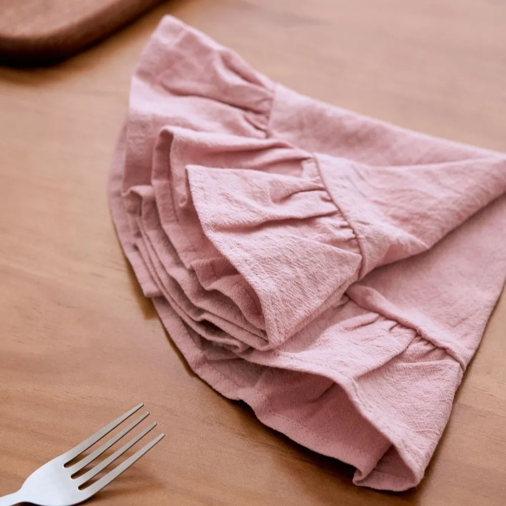 Solid Color Ruffled Placemat Cotton Decorative Heat-Insulating Placemat Simple Table Napkin Cloth Photography Background Props