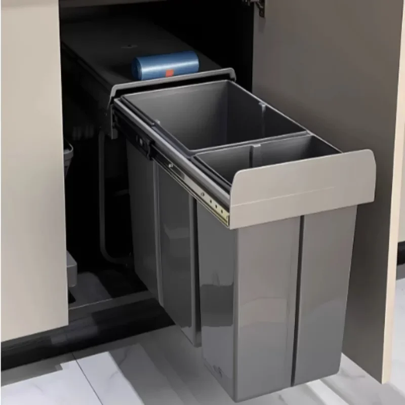 Modern Embedded Kitchen Bins Simple Dry Wet Separated Pull Type Waste Bins Creative Convenient Multifunctional Home Decoration