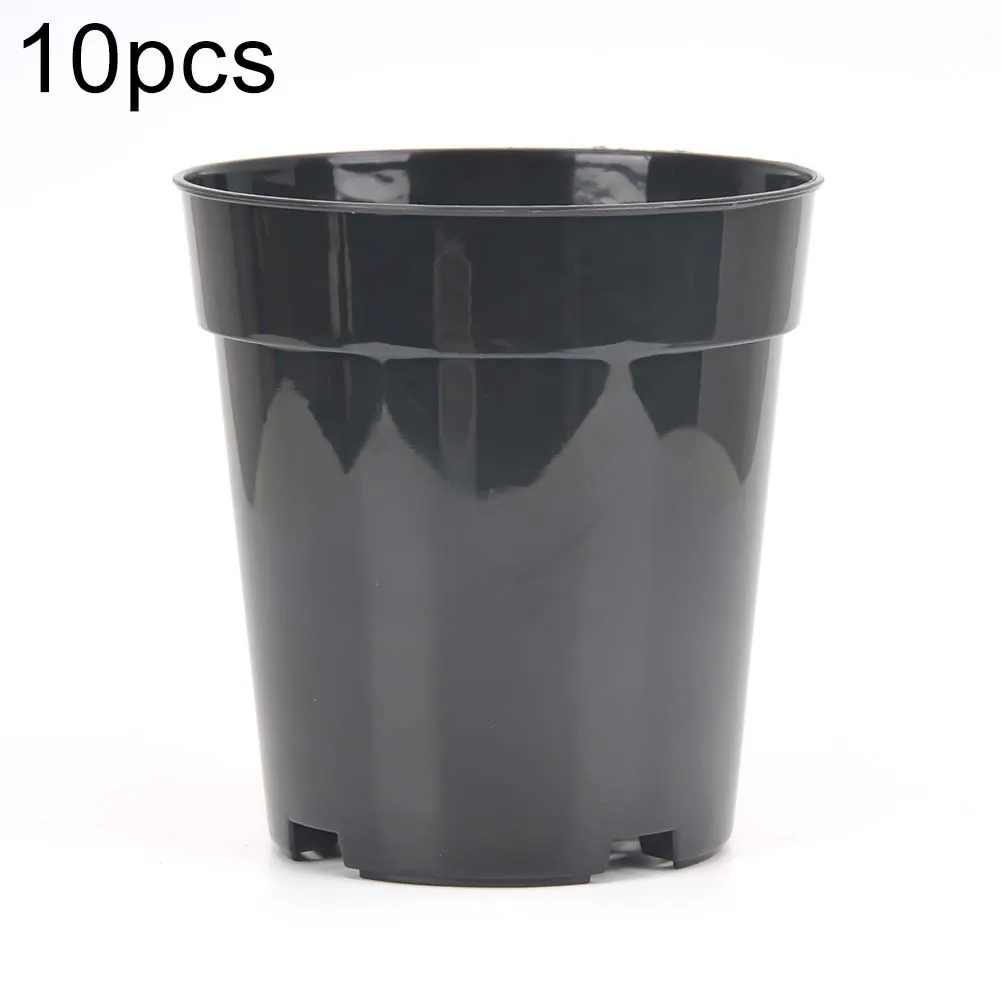 10pcs Flowerpot Gallons Thicken Plastic Flower Pots Round Tree Growing Bucket Garden Balcony Pots Black