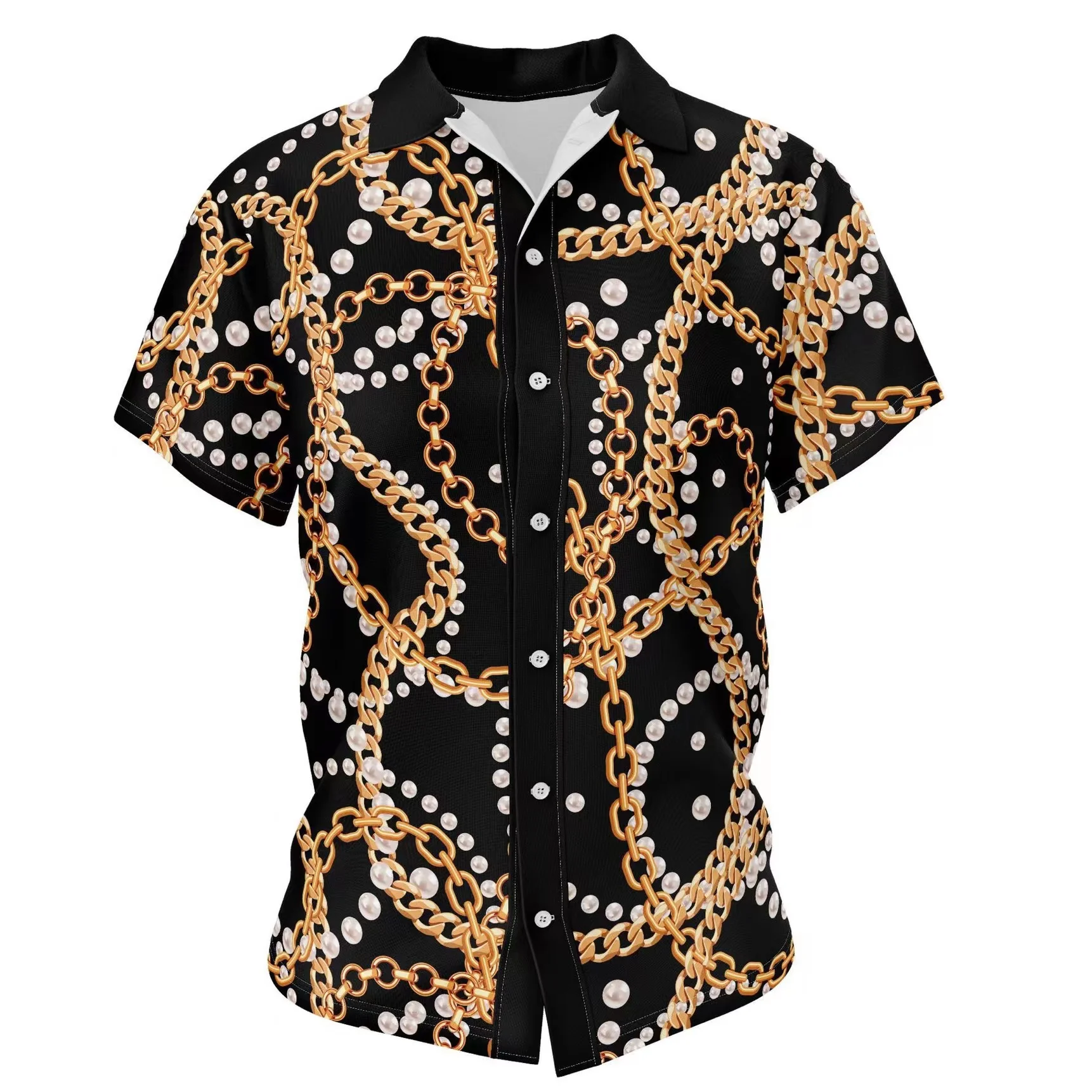 

Faionable Printed ort Sve irt for Men Spring Summer Casual Loose Fit Thin Material Wide Collar Youthful ular