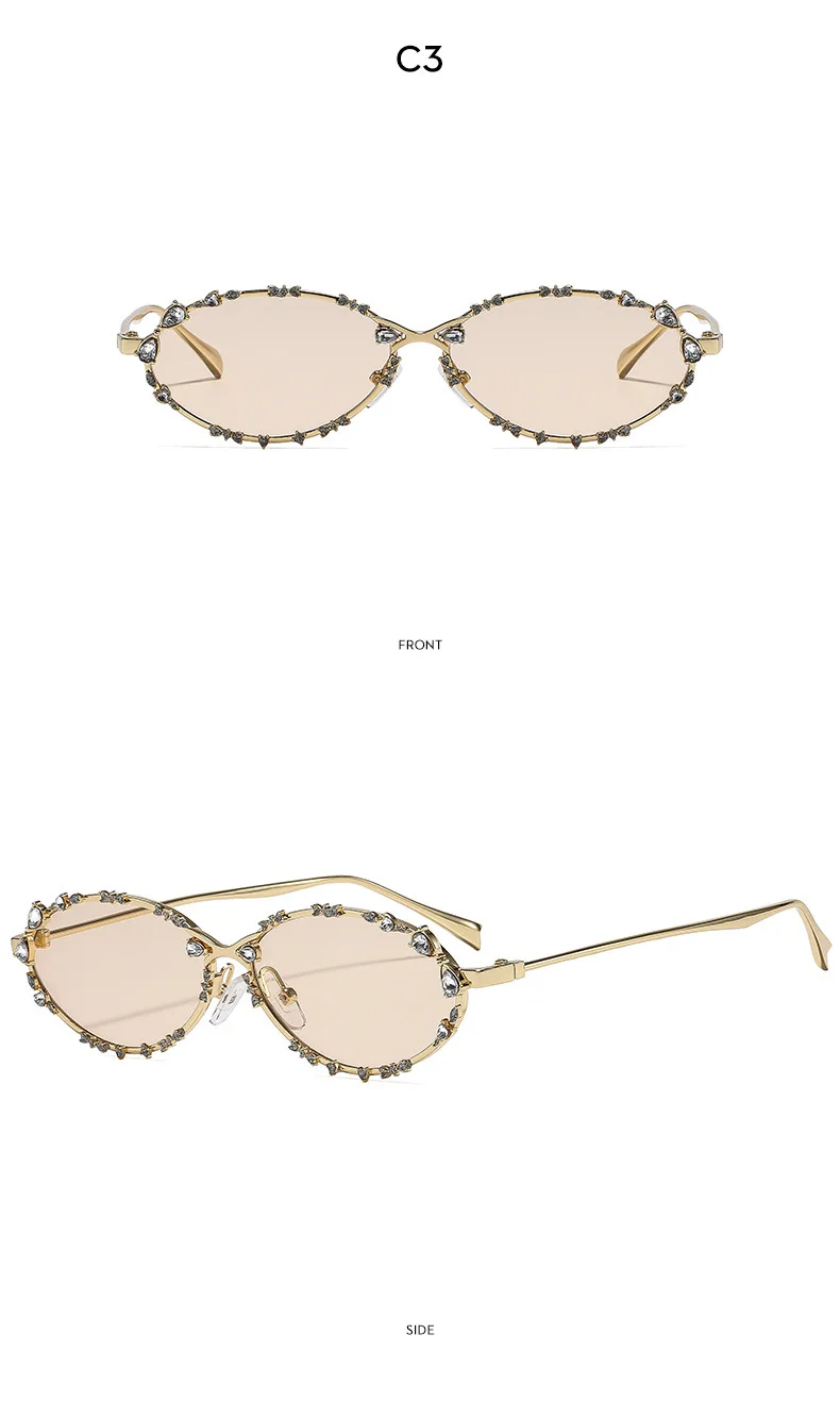 Neue Luxus-Diamant-Sonnenbrille für Damen und Herren, Ovale Strass-Sonnenbrille, Trendige Personalisierte Metallrahmen-Fahrbrille – Detail 16