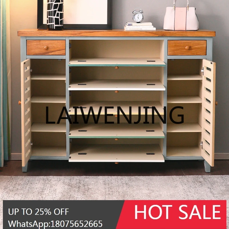 RWJ Country Hallway Shoe Cabinet Solid Wood Vintage Cabinet with Drawer Storage