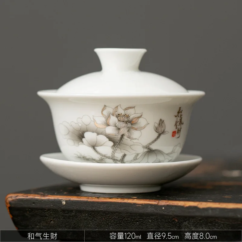 Terrina e Tigelas Cerâmica Porcelana Branca Gaiwan Tea Cup Kung Fu Tea Set Presente Oferta Especial Pottery Bowl Lid Blue-and-white