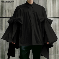 Casual Simple Style Tops INCERUN New Men's Solid All-match Bow Design Shirts Handsome Male Loose Long Sleeved Blouse S-5XL 2025