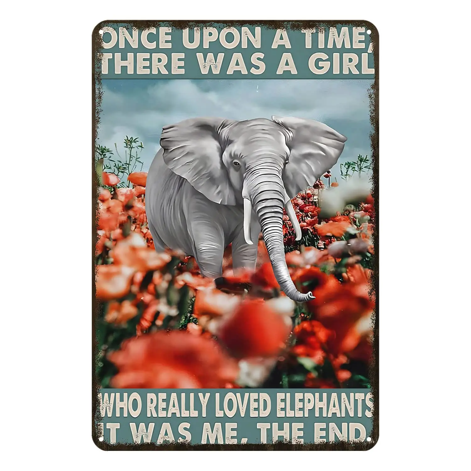 Ascigo Vintage Metal Signs for Kitchen There was A Girl Who Really Loved Elephants and Red Flowers Vintage Decor Elephants Tin S