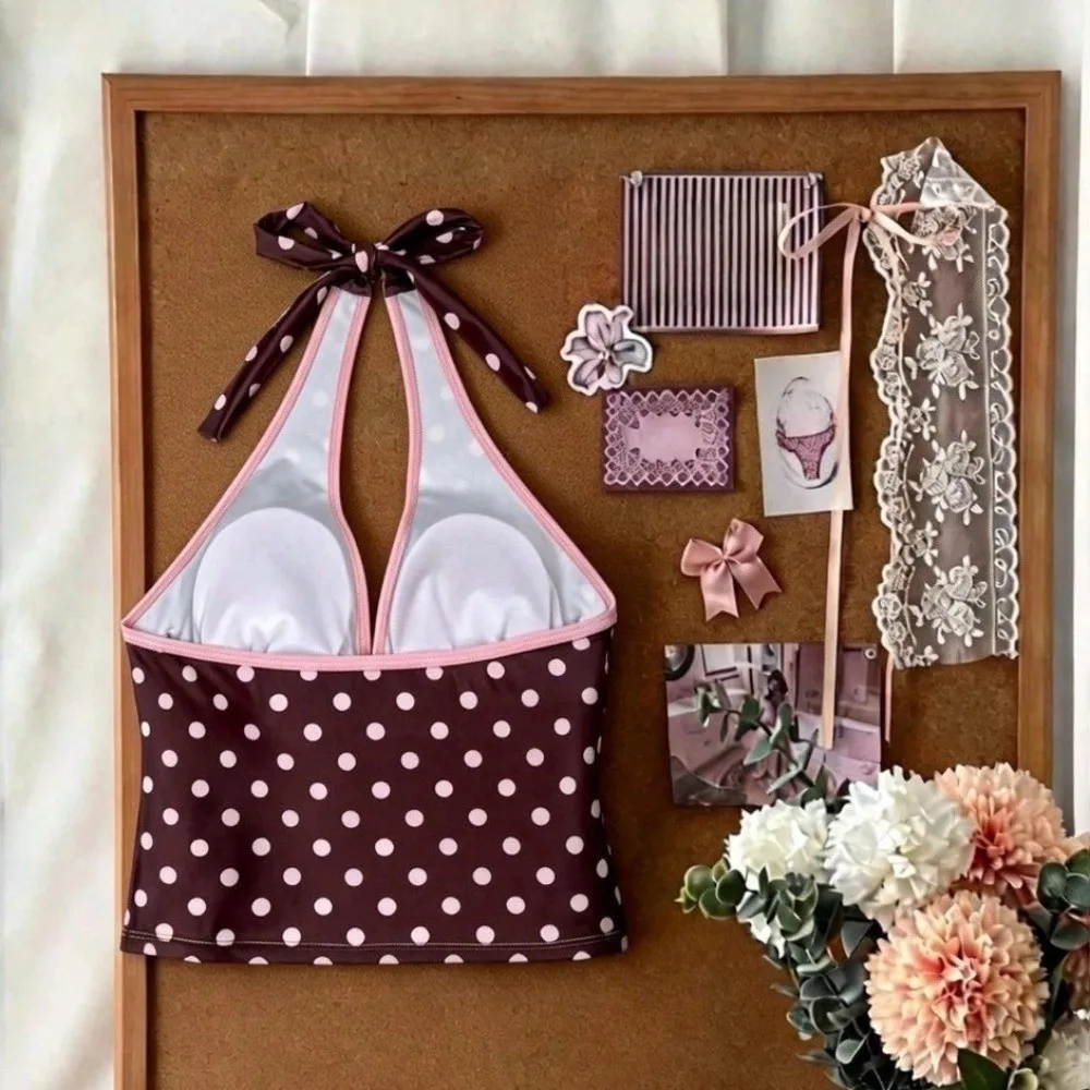 

New Polka Dot Halter Bikini Set Deep V Lace-up Ladies' Swimwear Low Waist Patchwork Women Swimsuits Summer