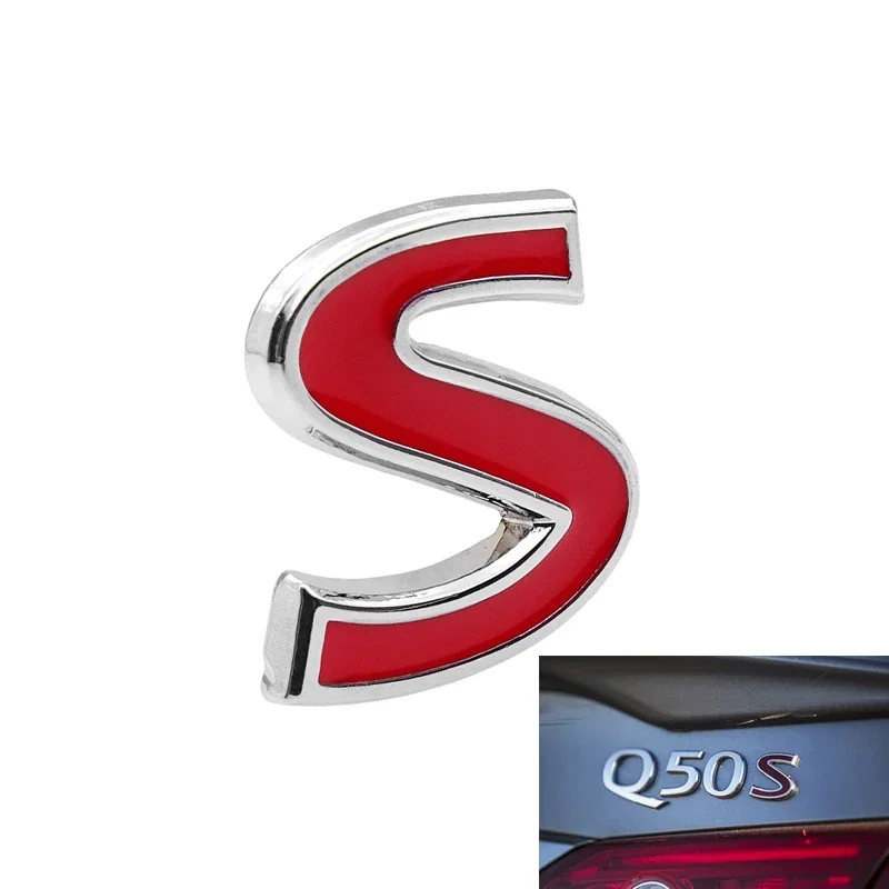 1 Pcs Red S Logo Car Sticker 3D Emblem Badge Decal Decoration Accessories For Infiniti Q50 Q50S Q50L G37 G25 QX70 FX35 FX37