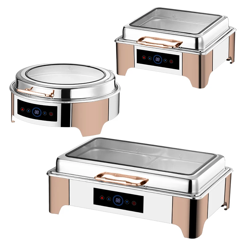 Half-Rose Gold Stainless Steel Chafing Dish Square Self-Serve Food Warmer For Catering Banquets Parties Rectangular Buffet Stove