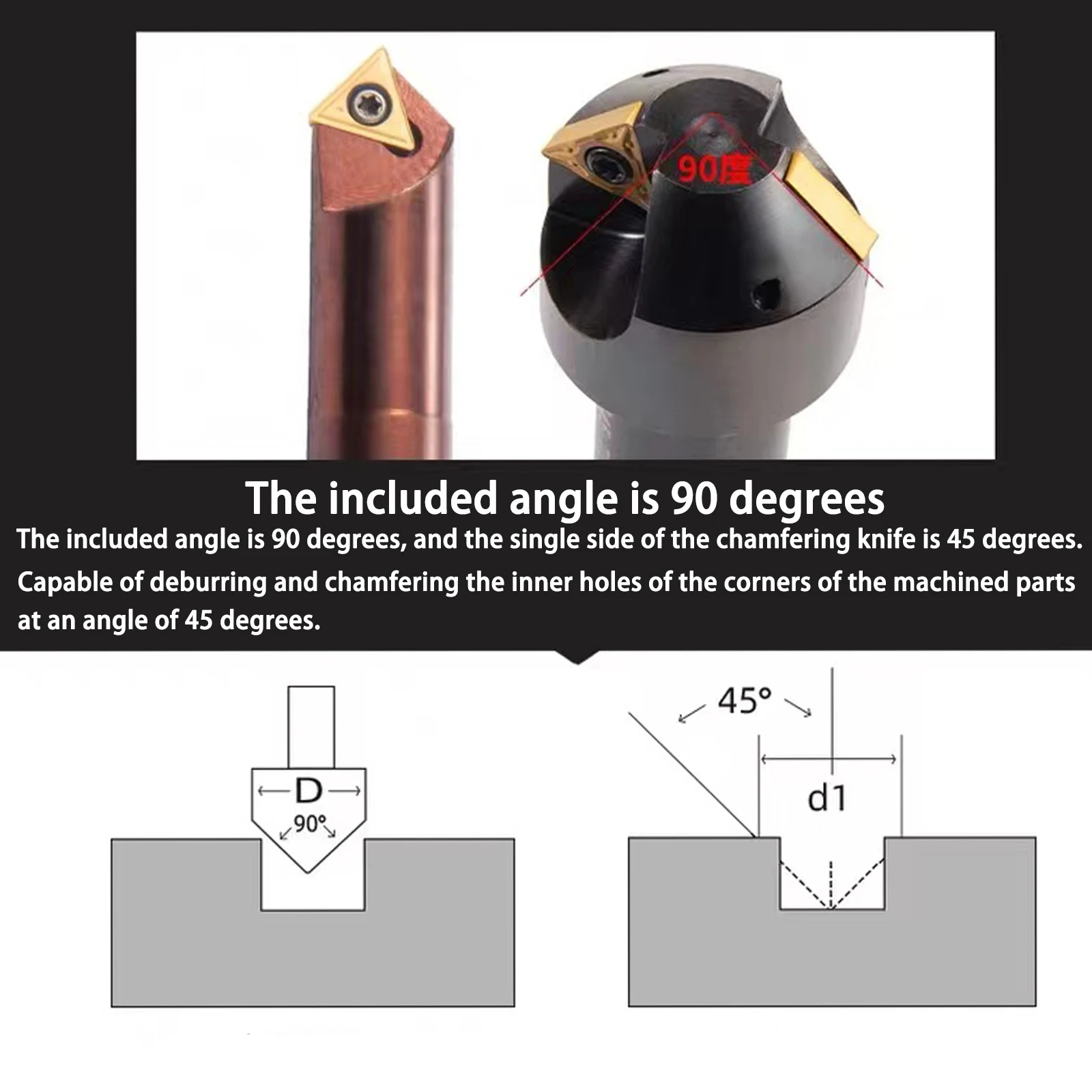 15 30 45 60 Degree Chamfer CNC Lathe TCMT Carbide Inserts End Mill Chamfering Tools Countersink Mill Deburring Edges V Grove