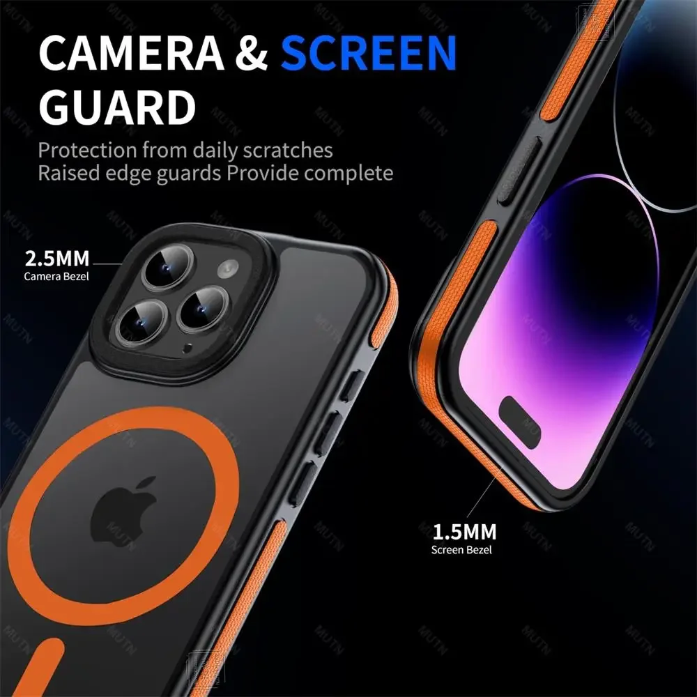 เคสกันกระแทกแบบด้านหรูหราสำหรับ iPhone 11 12 13 14 15 16 17 Air Pro Max Plus รองรับ MagSafe ชาร์จไร้สายแบบแม่เหล็ก