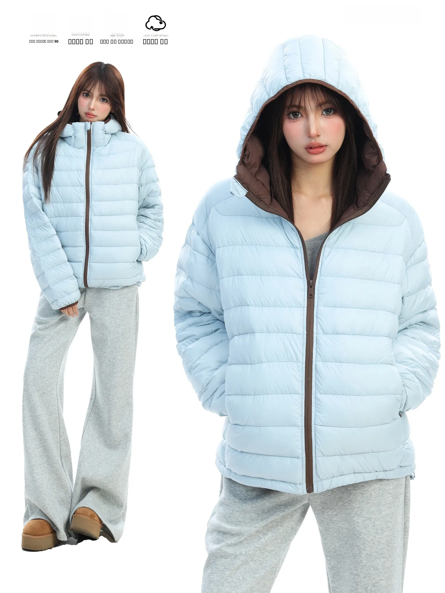 

PTGINKIN90 Women's Casual Sle White Du down Jaet Hooded Lightweight Warm Cotton Coat for Winter Couple's Outerwear