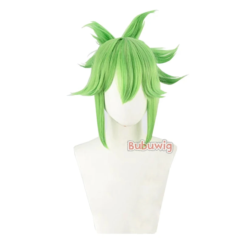 Bubuwig Capelli Sintetici Genshin Impact Kuki Shinobu Parrucca Cosplay Delle Donne Del Partito 40 centimetri Lungo Verde Treccia Coda di Cavallo