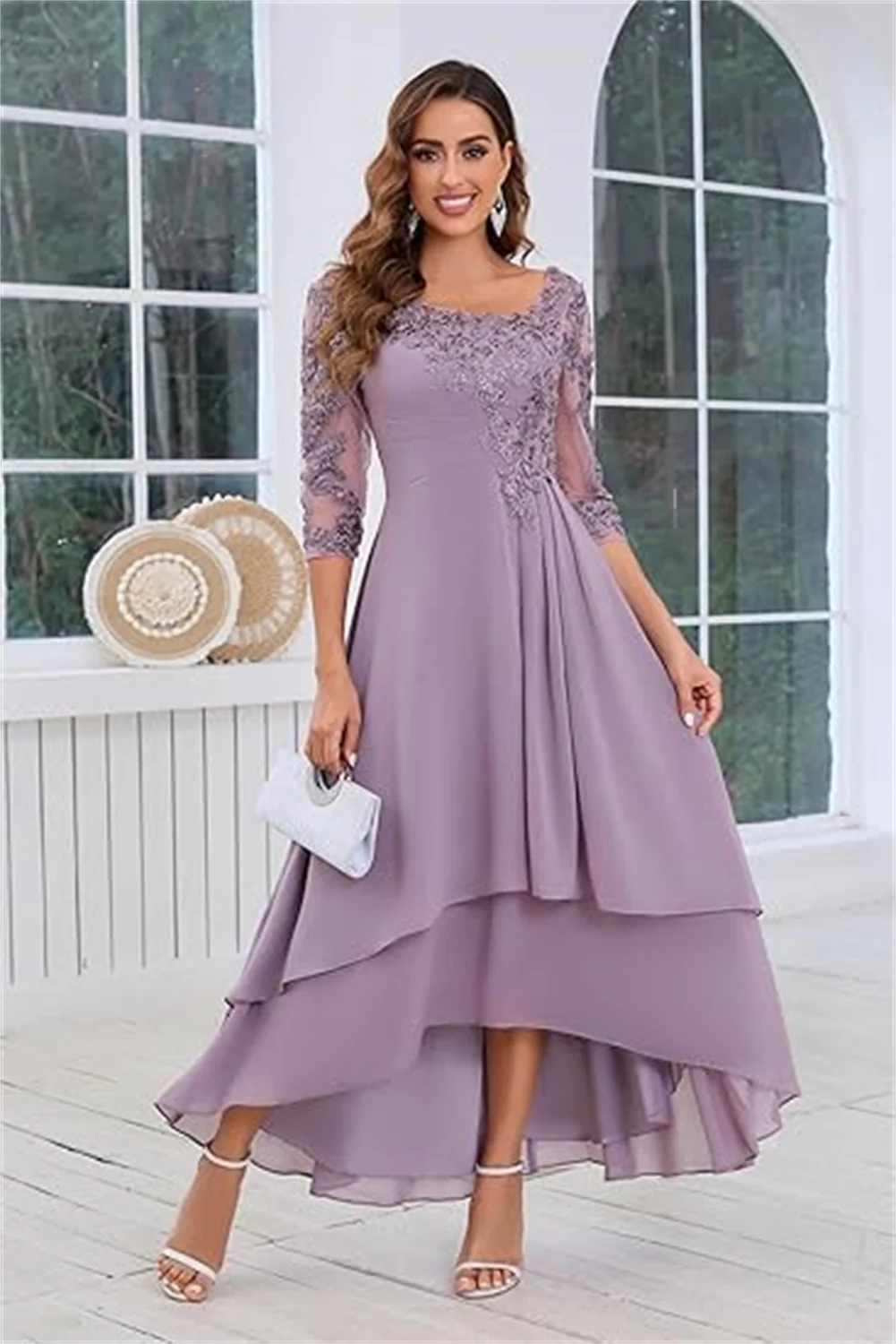 Apliques de encaje personalizados, vestidos para madre de la novia para boda, longitud del té, escalonados, línea A, vestidos de gasa para madre del novio