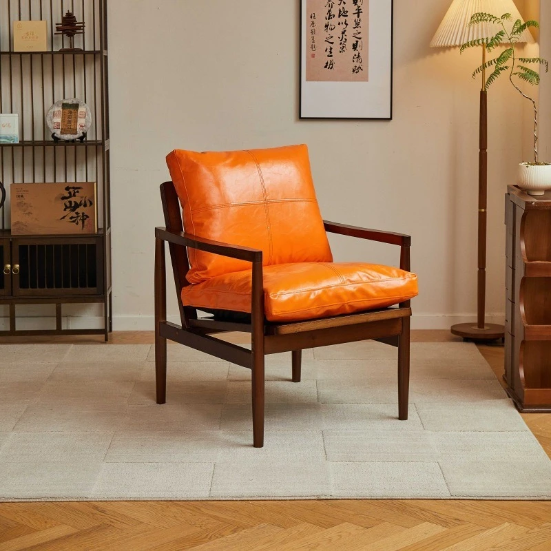 Solid wood balcony, low seating master chair, home vintage armrest tea chair