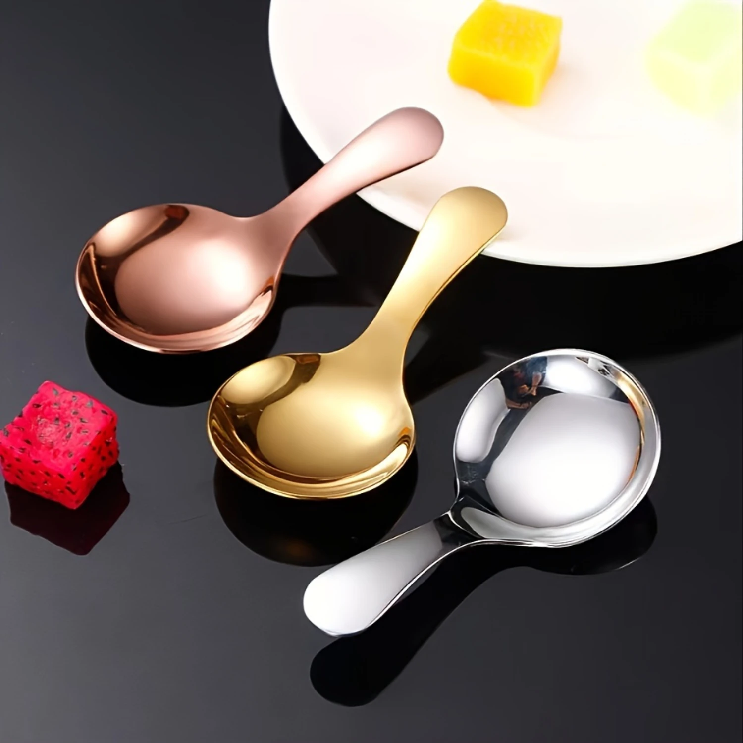 

3pcs Thickened Stainless Steel Cute Mini Dessert Spoons - Durable, Easy-to-Hold, Short Handle, Perfect for Ice Cream, Tea, Coffe