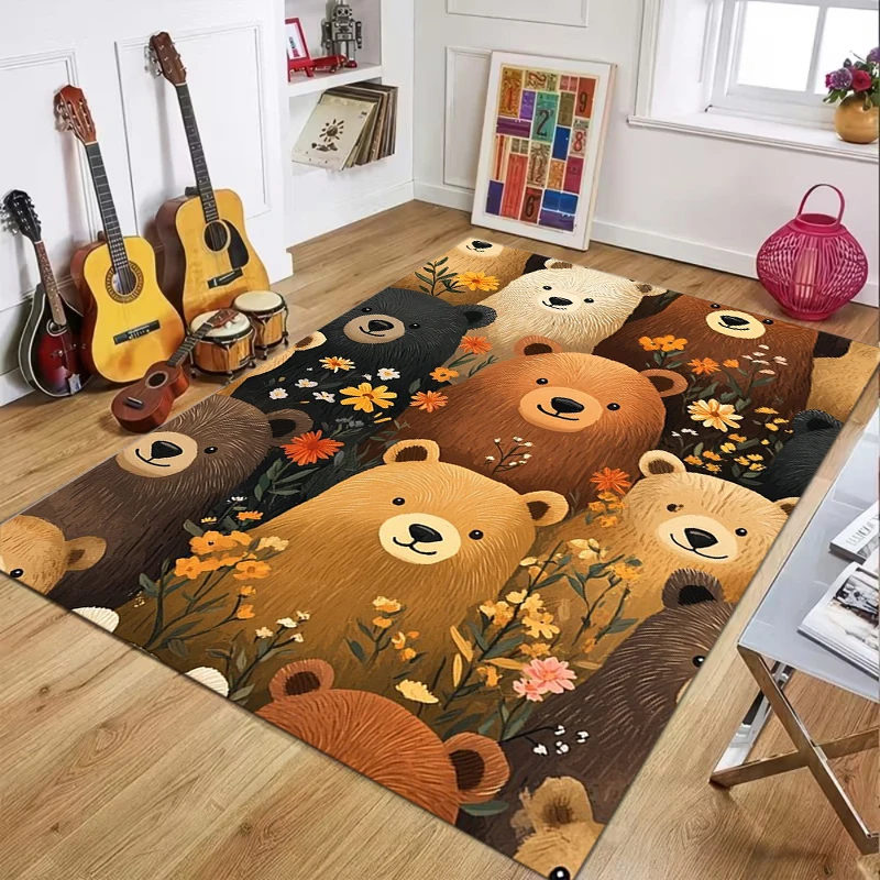

Modern Simple Cute Cartoon Bear Rug Non-Slip Wear-Resistant Dustproof Decorative for Living Room Bedroom Rectangle Available