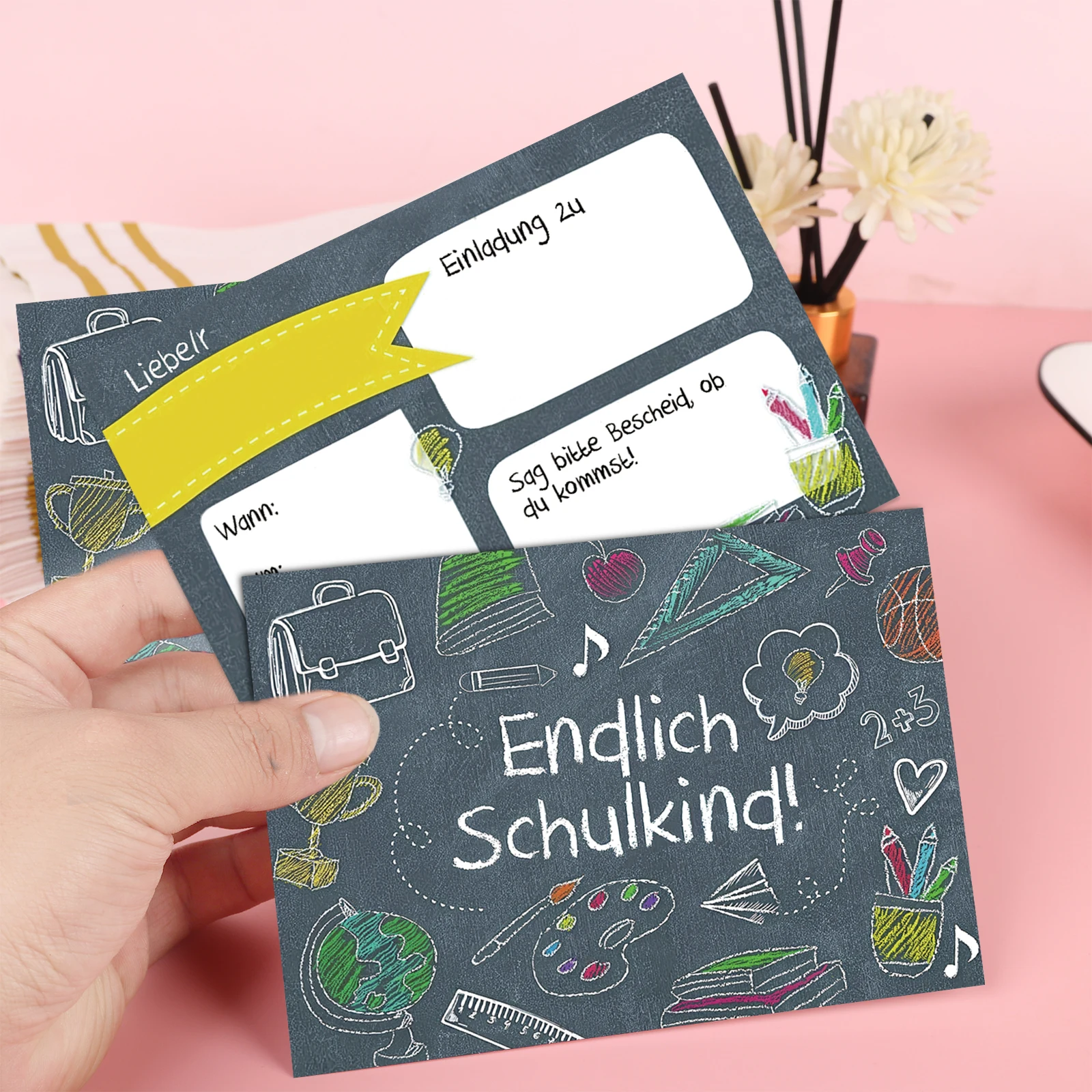 16 قطعة من رسائل دعوة للاستخدام الأول من المدرسة، "سأكون طفلًا مدرسيًا" وغيرها من المواضيع المتصلة بالمدرسة، تشالبو