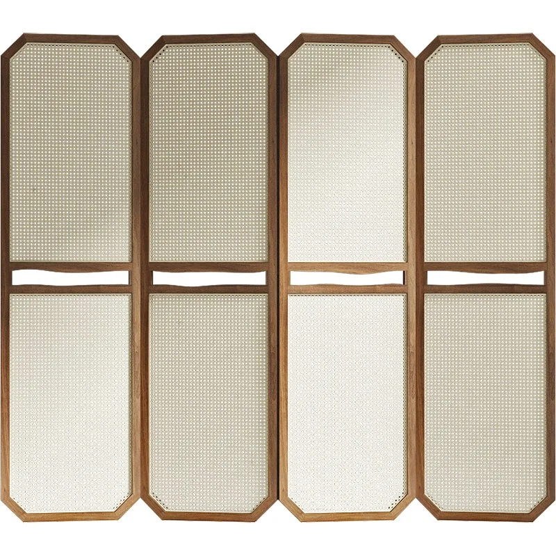 Solid wood folding screen rattan new Chinese home living room screen