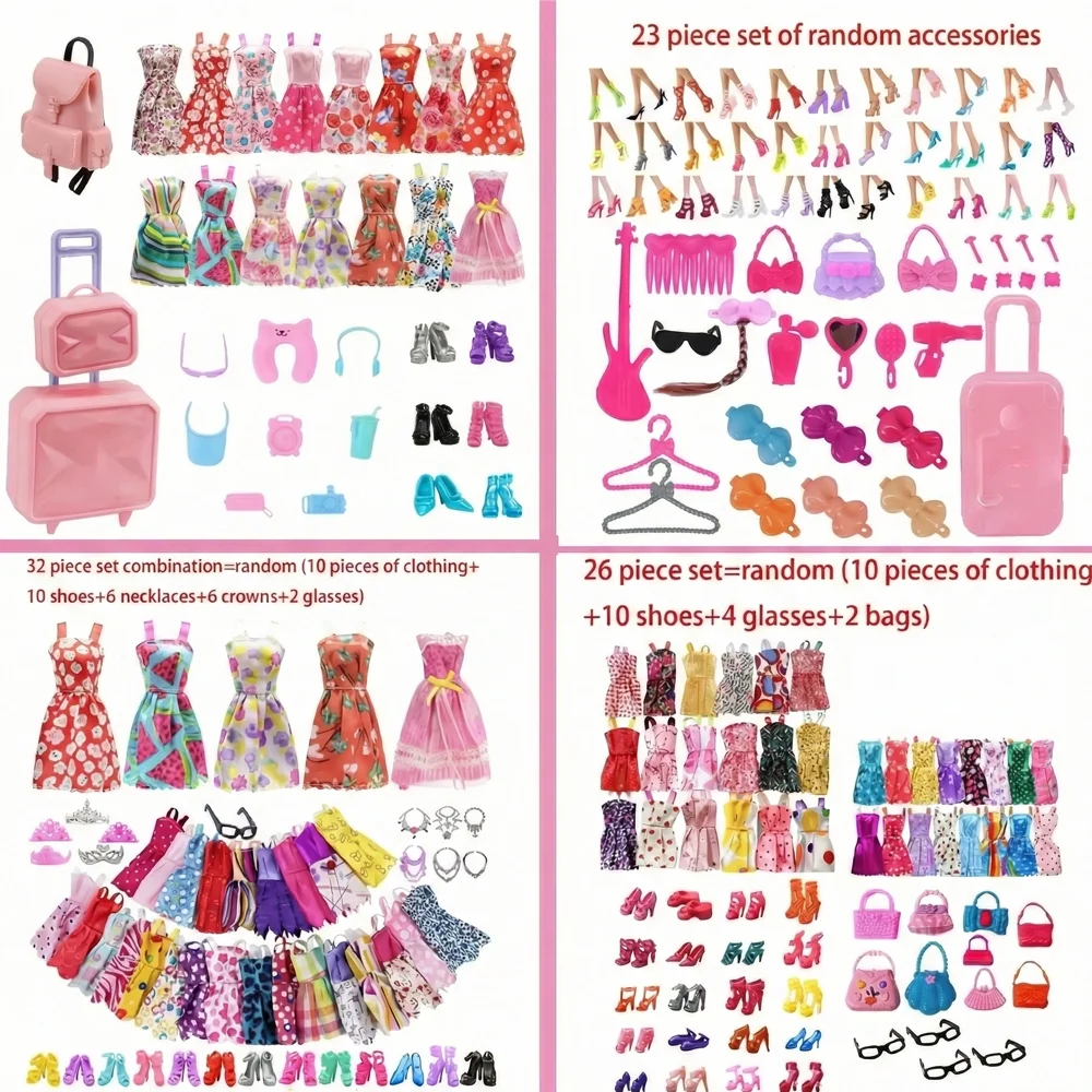 26/30/32/42 Piece Set Suitable For 30cm Doll Clothes Accessories, Random Clothes, Shoes, Necklaces, Glasses, Bags, Set