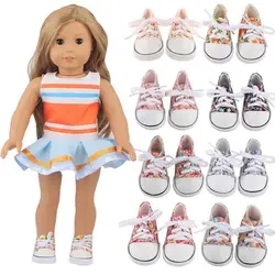 Canvas Cloth 7cm Shoes For 18 Inch American And 43cm New Born Baby Doll Shoes Clothes Accessories For Our generation Girl Dolls