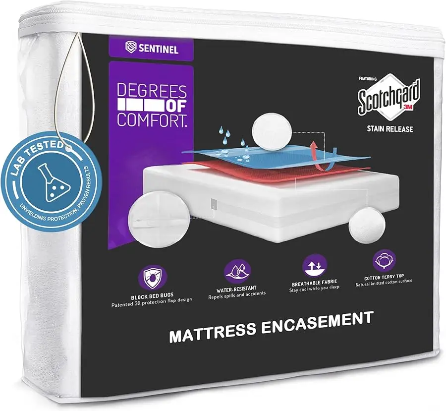 

Queen Size Mattress Encasement Bed Bug Proof, Co er 9-12" Deep Bed, 3M Scotchgard
