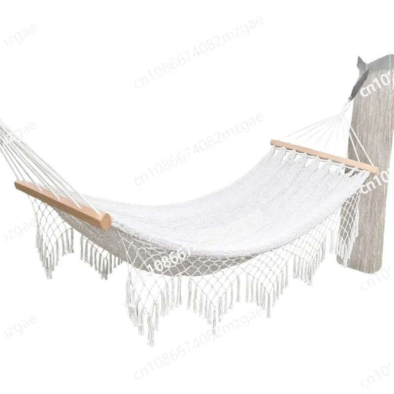 Cotton mesh hammock fringed cotton rope densely woven cotton mesh swing B & B home Nordic pastoral beech shaker mesh