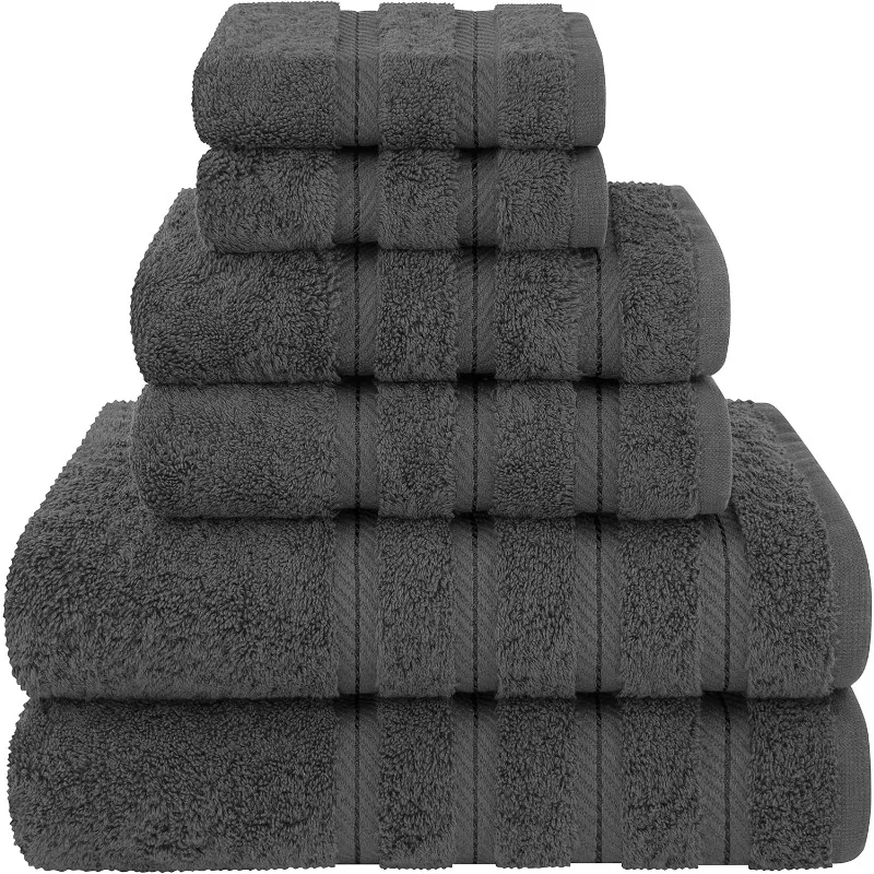 Luxury 6 Piece Towel Set, 2 Bath Towels 2 Hand Towels 2 Washcloths, 100% Cotton Turkish Towels for Bathroom,Dark Gray Towel Sets