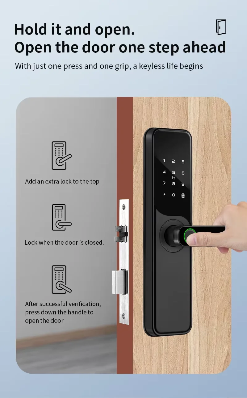 Enrique  WiFi Biometric Electronic Aluminum Alloy Smart Lock APP Cloud Fingerprint Password Card Key Unlock for Wood/Steel