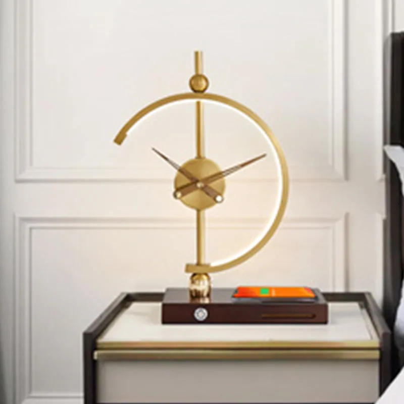 Light luxury creative clock wood desk lamp desktop birthday gift gift ornament mobile phone smart
