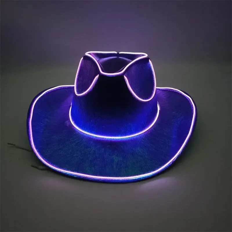 LED Cowboy Hat Glow in Dark Party Club Performance Halloween Rave Costume Accessories Light Up Western Hat for Women Men