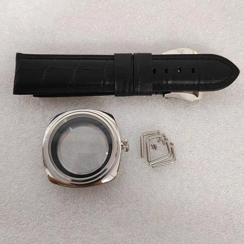 Caixa de aço inoxidável 42mm, cristal de safira + pulseira de couro para movimento nh35, acessórios de relógio modificados