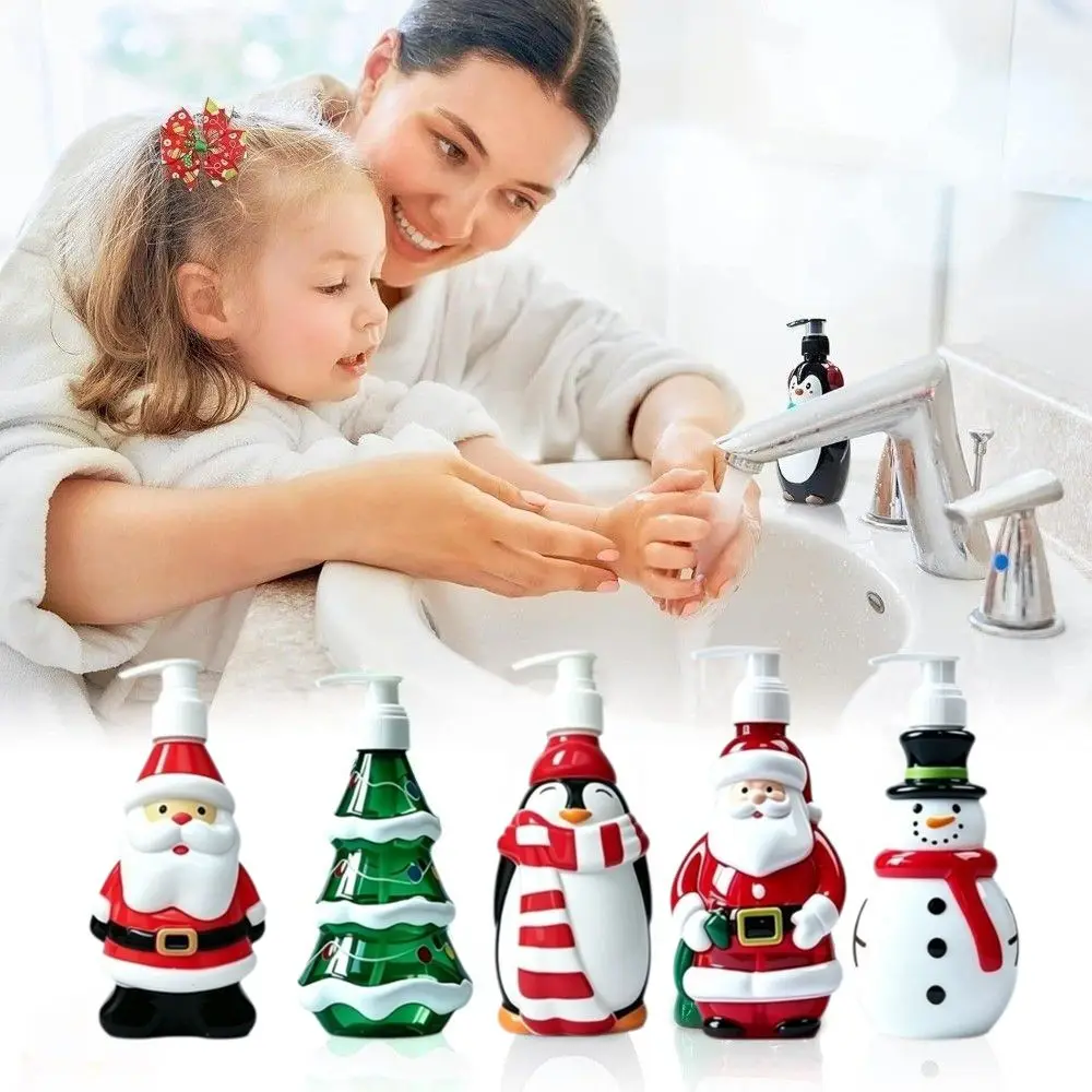 300ml Christmas Pump Bottle Snowman Xmas Tree Lotion Dispenser Bottles Reusable Santa Claus Gel Hand Sanitizer Bottle Travel