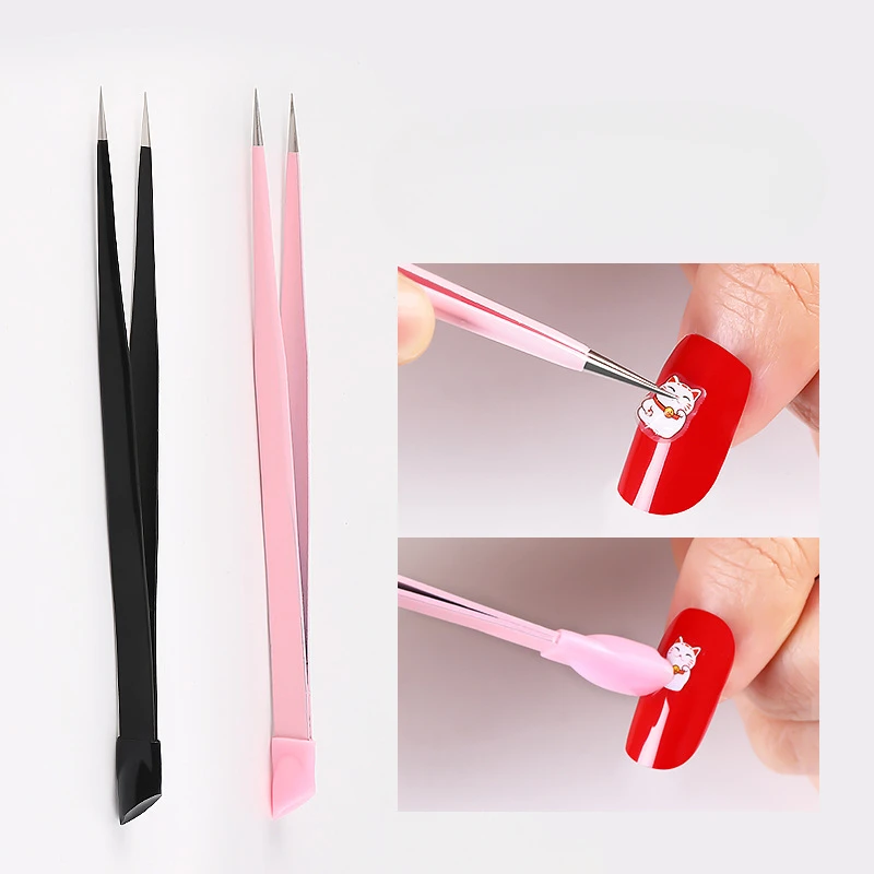 Double Headed Tweezers Multi-Use Pressing Head Double Ended Nail Stickers Rhinestones Pick Up Clip Makeup Eyelash Extension Tool