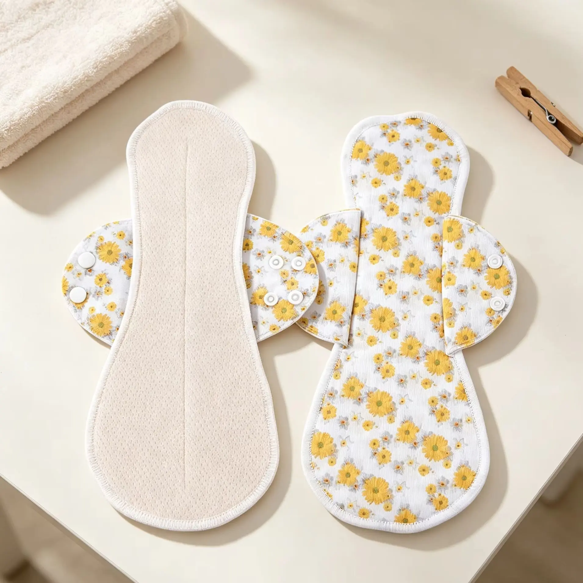 Extra Long Reusable Mesh Cotton Sanitary Pads for Women Washable Menstrual Pads Leakproof Sanitary Liners Eco-Friendly