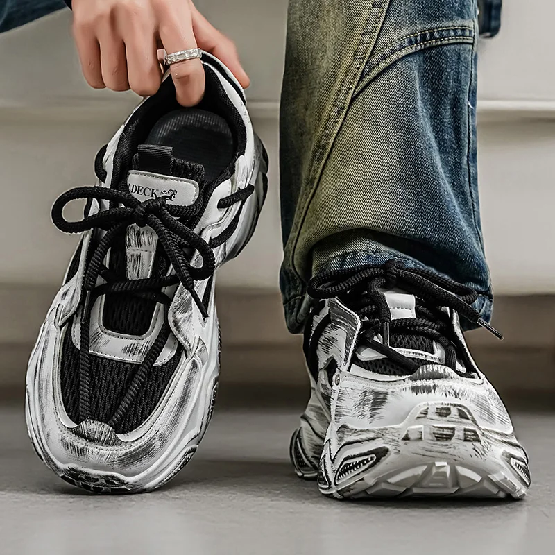 

Мужские дизайнерские спортивные кроссовки на массивной подошве, модные повседневные, из микрофибры и кожи, дышащие, увеличивающие рост, на плоской платформе