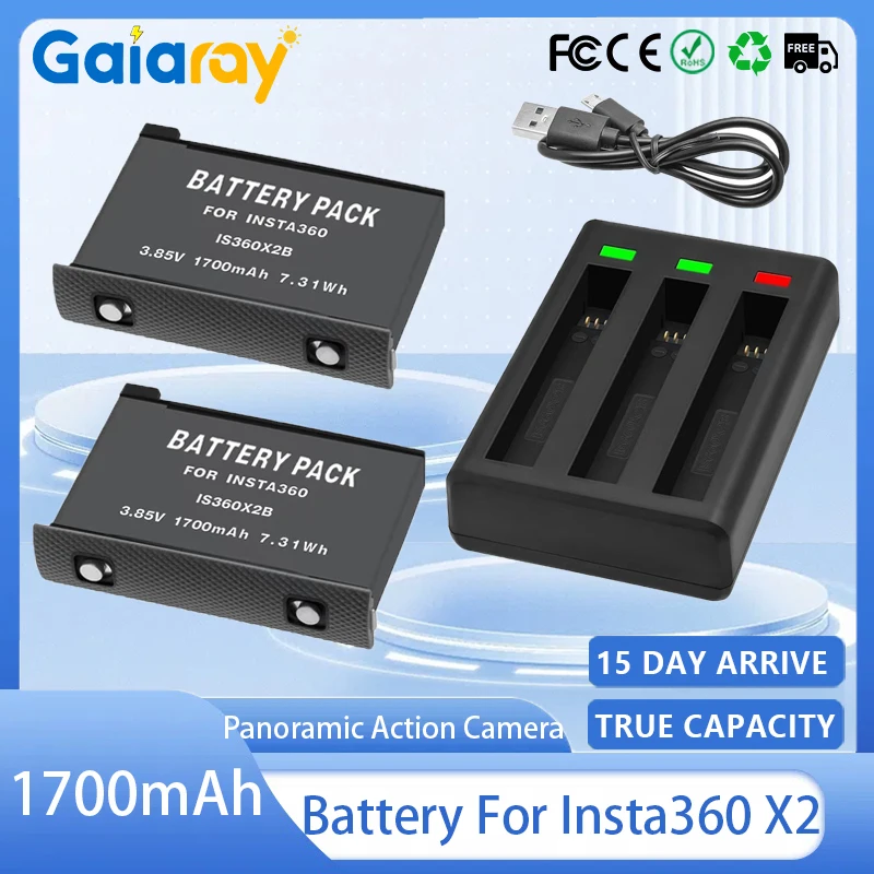 For Insta360 X2 Battery 3.85V 1700mAh Rechargeable Li-ion Battery Fast Charging Case Storage Box 360 Panoramic Action Cameras