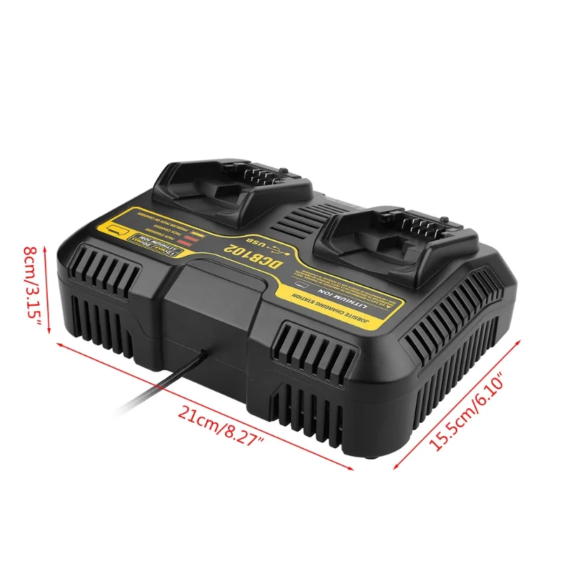 Fast charging DCB102 Li-ion Battery charger For DeWalt 12V 14.4V 18V 20V DCB105 DCB200 double charging postion with USB Port