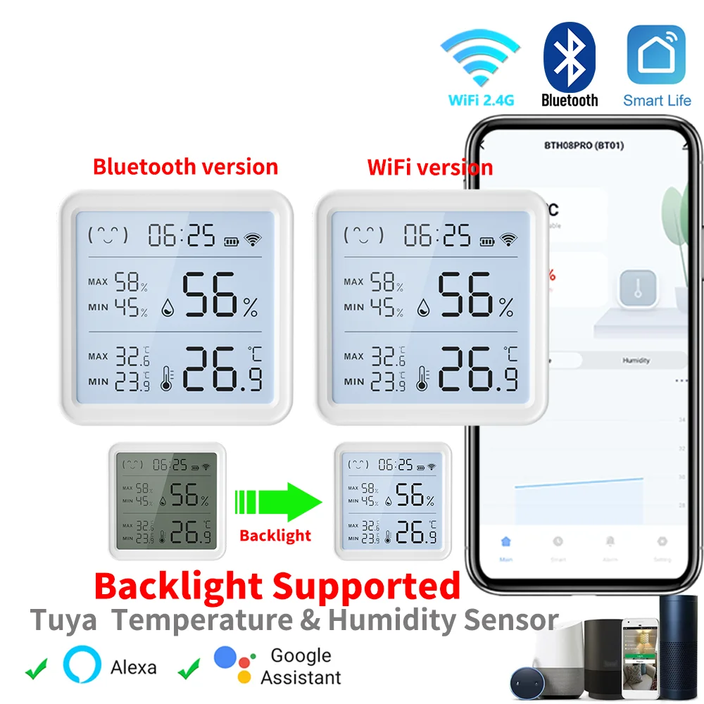 Tuya WiFI Temperature Humidity Sensor Backlight Remote Control Compatible Bluetooth Thermometer Hygrometer Sensors SmartLife