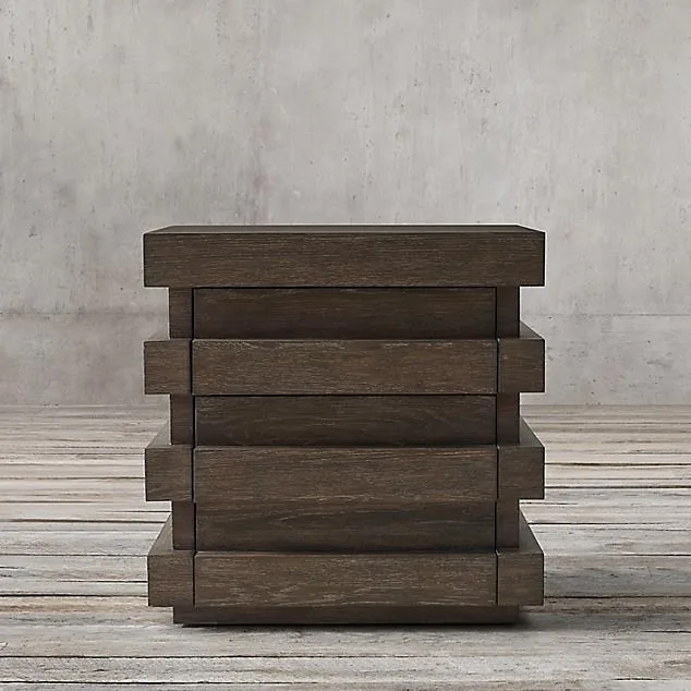 

Retro oak bedside table solid wood drawers bedroom locker modern simple square edge few full solid wood furniture