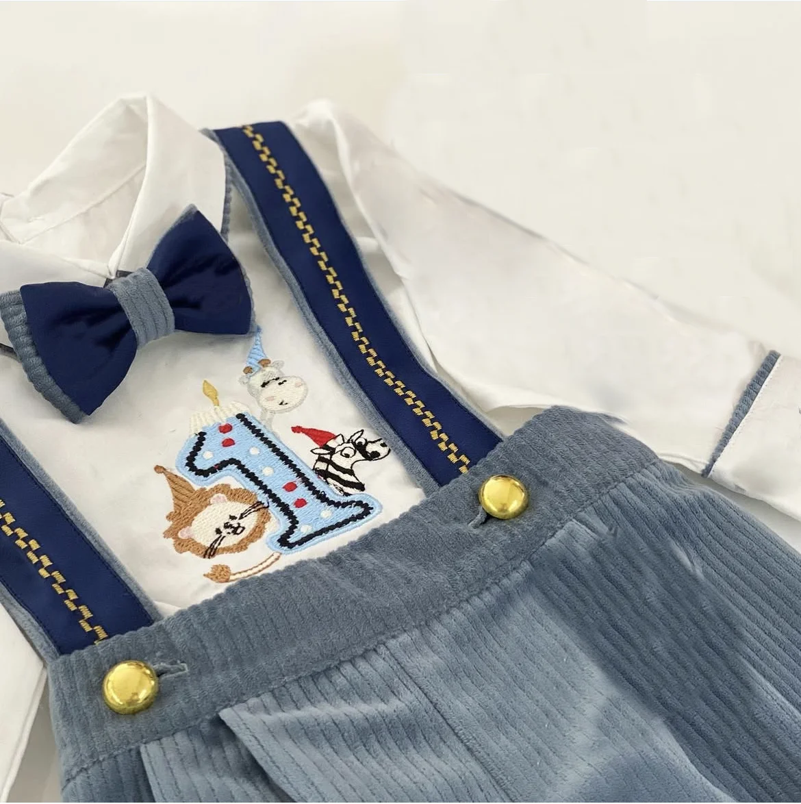 0-6Y Baby Boy Set Autumn Winter Blue Velvet Number Embroidery Vintage for Christmas Eid Causal C20